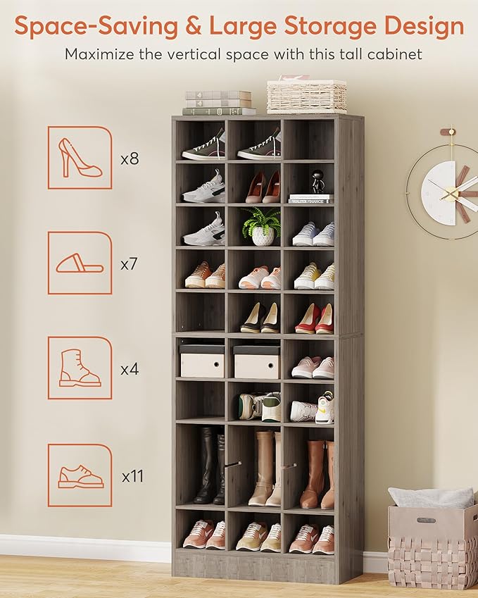 Tribesigns 10-Tier Shoe Storage Cabinet Set of 2, Gray Wooden Shoe Rack with 30 Cubbies, Freestanding Tall Entryway Shoe Organizer for Closet, Entryway, Living Room