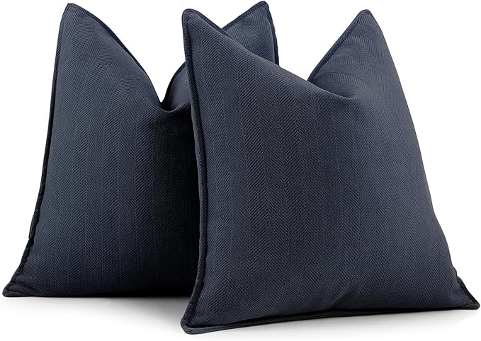 ZWJD Navy Pillow Covers 18x18 Set of 2 Chenille Throw Pillow Covers with Elegant Design Soft and Luxurious Decorative Throw Pillows for Couch, Bed, and Home Decor