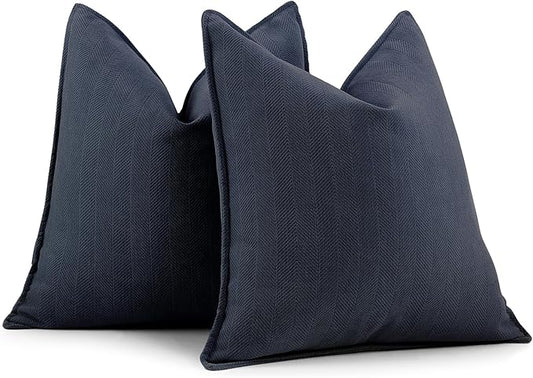 ZWJD Navy Pillow Covers 18x18 Set of 2 Chenille Throw Pillow Covers with Elegant Design Soft and Luxurious Decorative Throw Pillows for Couch, Bed, and Home Decor
