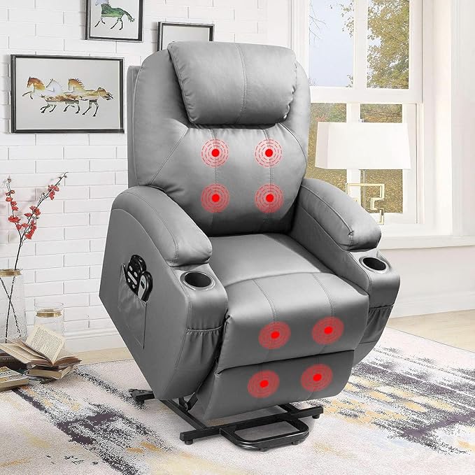 Flamaker Power Lift Recliner Chair Electric Lift Recliner for Elderly Power Lift Recliner Chair with Cup Holders Side Pockets for Living Room (Leathaire, Brown)