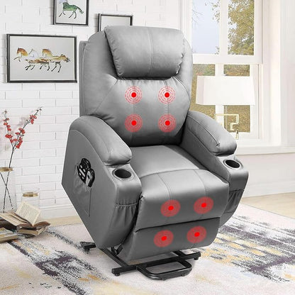 Flamaker Power Lift Recliner Chair Electric Lift Recliner for Elderly Power Lift Recliner Chair with Cup Holders Side Pockets for Living Room (Leathaire, Brown)