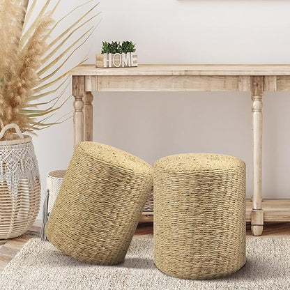 Wimarsbon Decor Round Pouf Ottoman Single Strand Paper Rope Pouf Footrest, Foot Stool, for Bed Room Living | Room | Accent Seat (Brown Paper Rope