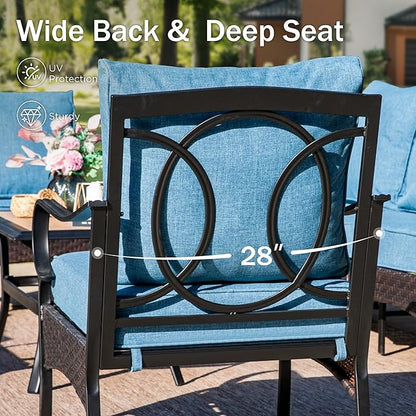 PHI VILLA Patio Furniture Set with 56" Fire Pit Table, Premium Outdoor Wicker Metal Frame Furniture with Upgraded Waterproof Thick Cushions for Porch, Poolside, Deck, and Yard