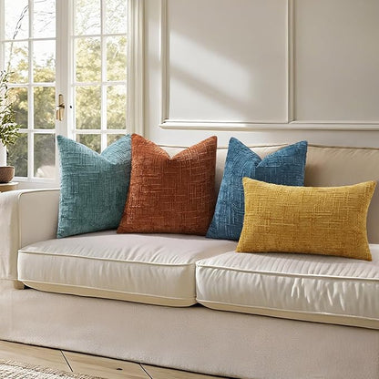 decorUhome Navy Blue Chenille Throw Pillow Covers 16x16 Set of 2 Thick Textured Slubby Couch Pillow Covers Farmhouse Accent Modern Neutral Decorative Pillow Cases for Bed Sofa Living Room