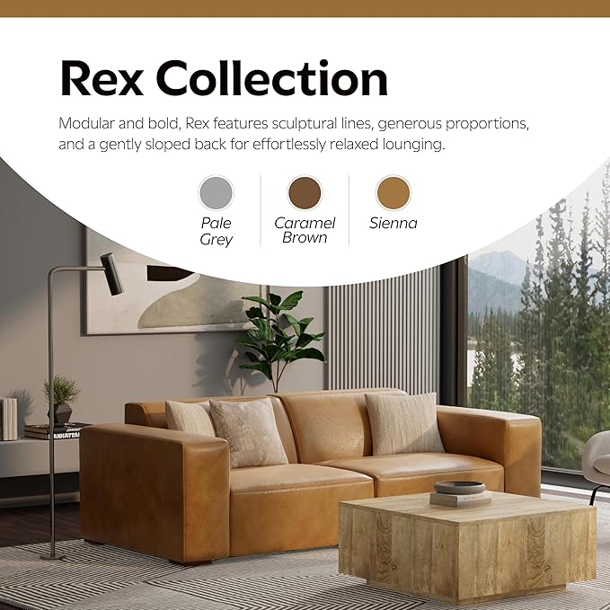 SIMPLIHOME Rex 2-Seater Modular Sofa in Full-Grain Genuine Leather, Sienna, 88-inches Wide, Handcrafted Leather Loveseat Sofa for Living Room