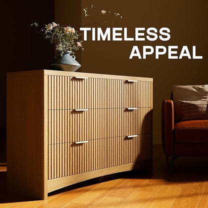 Marsail 6 Drawer Wooden Dresser with Smooth-Glide Drawers, Modern Storage Solution for Bedrooms, Living Rooms, and Hallways, Featuring Large Capacity and an Elegant Natural Wood Finish, Natural Oak