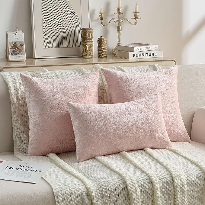 FUTEI Pink Flannel Throw Pillow Covers 22x22 Inch Set of 2,Soft Dimensional Textured Cushion Cases,Modern Home Decor for Couch Living Room