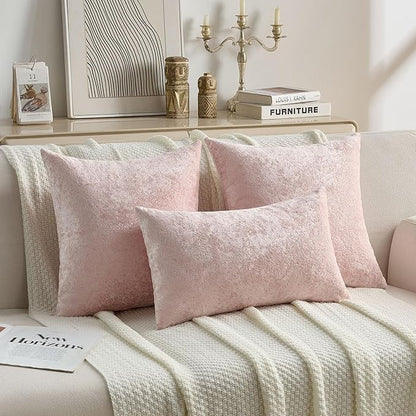 FUTEI Pink Flannel Throw Pillow Covers 26x26 Inch Set of 2,Soft Dimensional Textured Euro Pillow Shams,Modern Home Decor for Couch Living Room