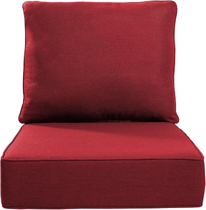 Luxury 24x24x6 Inch Outdoor Cushions - Water&UV&Fade Resistant 1 Set Zippered Patio Chair Back&Seat Cushion for Wicker Dining Rocking Swivel Chairs Loveseat Couch Sectional Sofa - Red