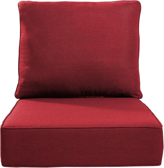 Luxury 22x24/22x25 6-Inch Outdoor Cushions - Water Resistant 1 Set Zippered Patio Chair Back&Seat Cushion for Wicker Dining Rocking Swivel Chairs Loveseat Couch Sectional Sofa - Red