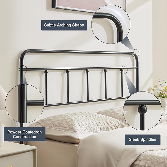 Metal Full Size Headboard, Sturdy and Durable Iron Headboard Adjustable Height from 34” to 44”, Victorian Vintage Full XL Bed Headboards, Farmhouse Head Board, Bed Frame Mount Black