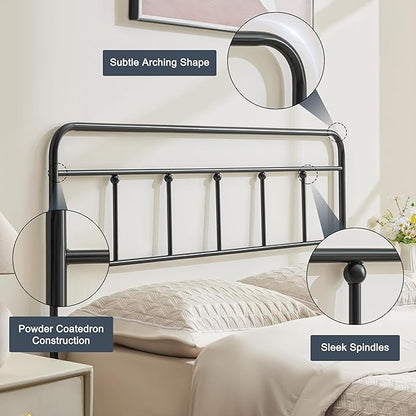 Metal Full Size Headboard, Sturdy and Durable Iron Headboard Adjustable Height from 34” to 44”, Victorian Vintage Full XL Bed Headboards, Farmhouse Head Board, Bed Frame Mount Black