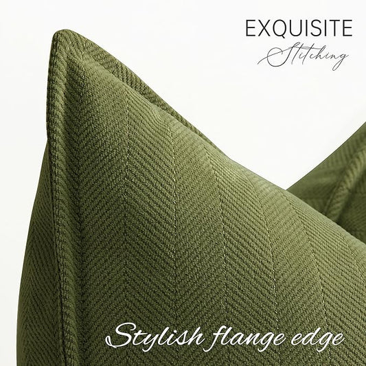 ZWJD Olive Green Pillow Covers 26x26 Set of 2 Chenille Throw Pillow Covers with Elegant Design Soft and Luxurious Decorative Throw Pillows for Couch, Bed, and Home Decor