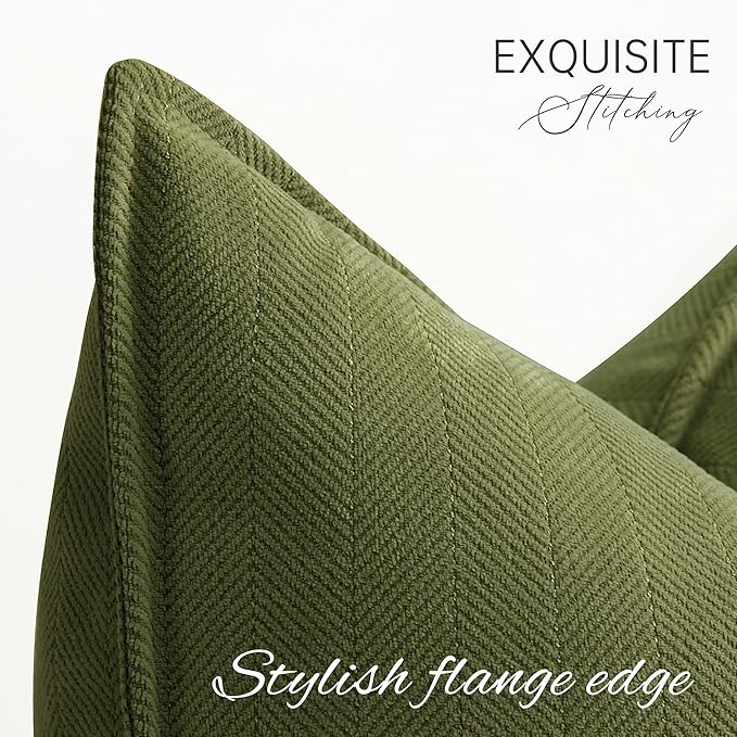 ZWJD Olive Green Pillow Covers 12x20 Set of 2 Chenille Throw Pillow Covers with Elegant Design Soft and Luxurious Decorative Throw Pillows for Couch, Bed, and Home Decor
