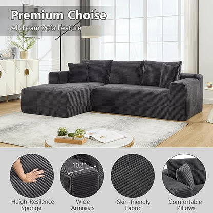 PELUMY 108.7" L-Shaped Modular Sectional Sofa with Oversized Chaise, Cloud Couch with Memory Foam, No Assembly Required Sleeper Sofa for Small Space Living Room, Apartment (Grey, Corduroy)