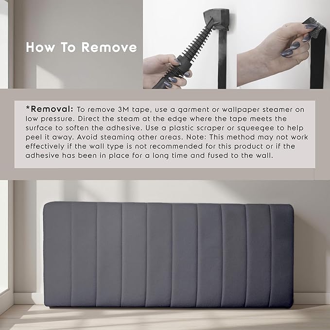 Upholstered Full Headboard - Easy Assemble Channel Stitched Headboard Full Size - Wall Mounted Headboards with 3D Soundproof Wall Panels Peel & Stick Floating Headboards, Grey