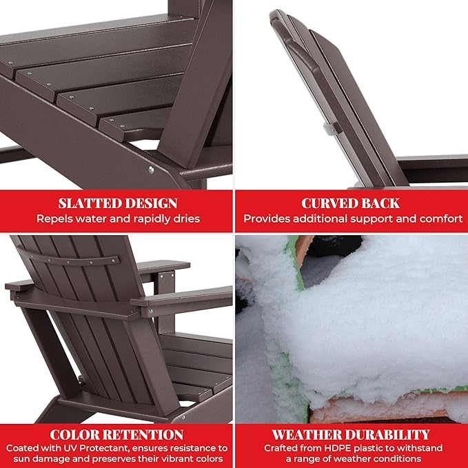 Costaelm Outdoor Adirondack Chair, HDPE Patio Chair, Weather Resistant Lawn Firepit Outside Chairs for Porch, Poolside, Garden, Backyard Deck, Dark Brown