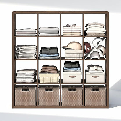 Furinno Cubic Closet Organizers and Storage, 16-Cube Closet Organizer, Open Shelf Closet Storage, Extra Thick Frame for Wardrobe, Bedroom, Living Room, Amber Pine
