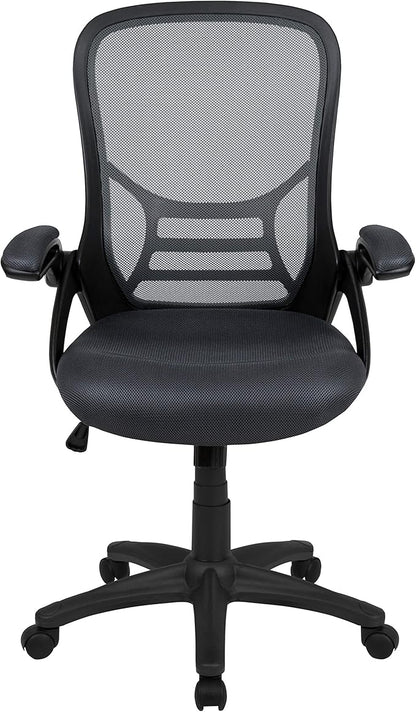 Flash Furniture Porter High-Back Swivel Office Chair with Adjustable Lumbar Support and Seat Height, Ergonomic Mesh Desk Chair with Flip-Up Armrests, Black