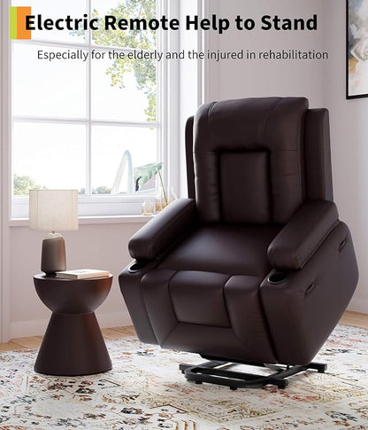 GarveeHome Oversized Electric Lift Recliner Chair - Heat and Massage, PU Leather Power Lift Recliner for Elderly & Mobility Impaired, Adjustable Back and Legs, Heavy Duty Lift Chair for Seniors