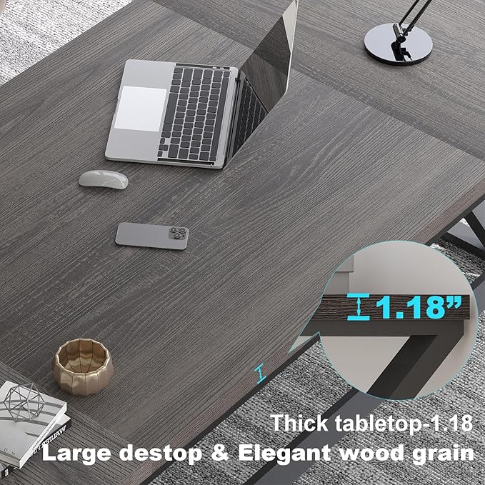 LVB 78.7 Long Executive Desk, Modern Large Computer Office Desk, Wood Metal Simple Pc Study Gaming Writing Table, Industrial Laptop Desk Workstation for Home Bedroom Living Room, Dark Gray, 78.7 Inch