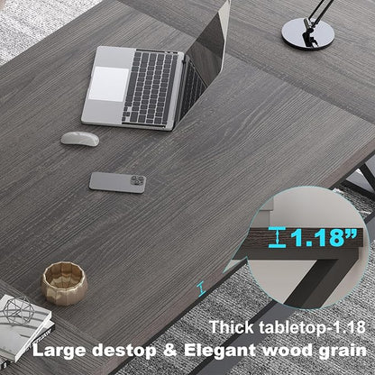 LVB 78.7 Long Executive Desk, Modern Large Computer Office Desk, Wood Metal Simple Pc Study Gaming Writing Table, Industrial Laptop Desk Workstation for Home Bedroom Living Room, Dark Gray, 78.7 Inch