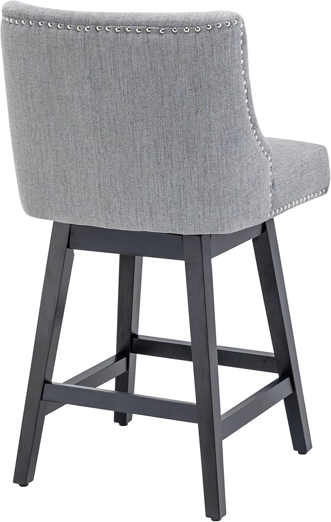 Bar Stool, 26 Inch Upholstered Barstools with 13.8" High Back and Footrest, Swivel Counter Height Barstools for Kitchen Island Home Bar Performance Fabric Gray