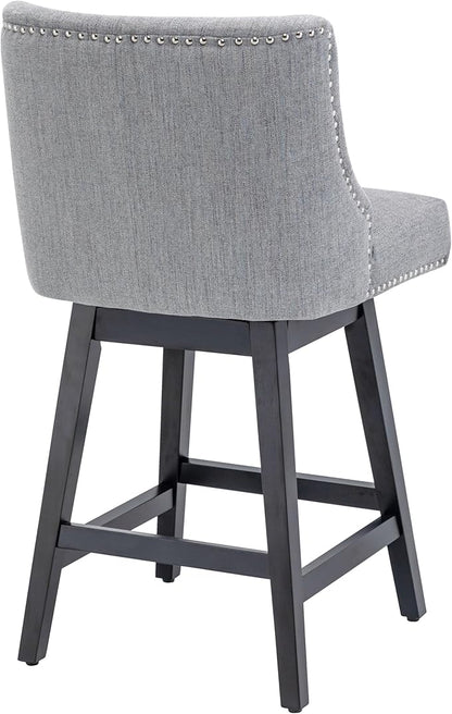 Bar Stool, 26 Inch Upholstered Barstools with 13.8" High Back and Footrest, Swivel Counter Height Barstools for Kitchen Island Home Bar Performance Fabric Gray