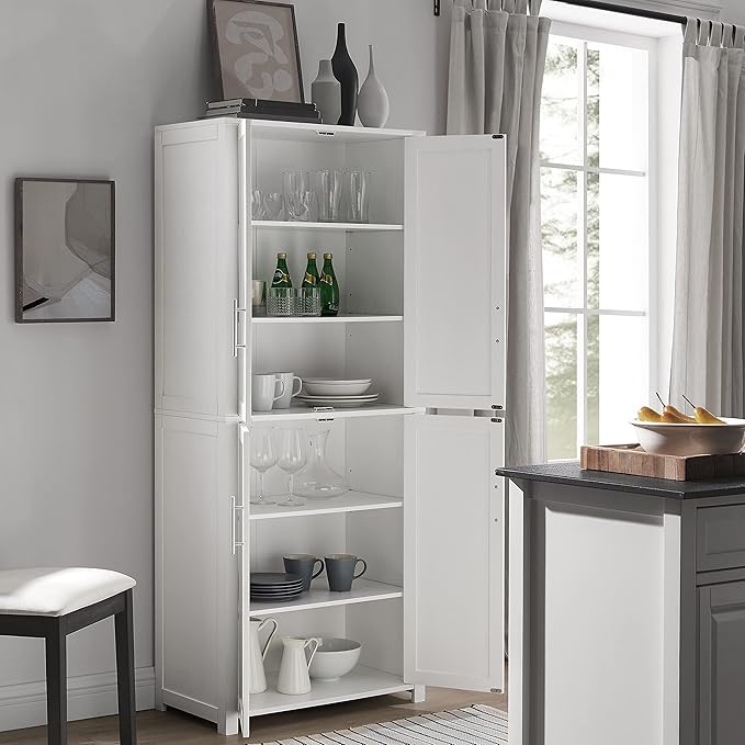 Crosley Furniture Savannah Tall Pantry Storage Cabinet with Shelves, Kitchen, Dining, or Laundry Room, White