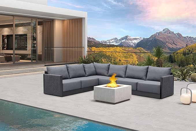 PURPLE LEAF Patio Furniture Set 6 PCS Outdoor Conversation Sets PP Rope Patio Sofa with Thick Cushions Manual Weaving Deep Seating Furniture for Porch Lawn Backyard Gray