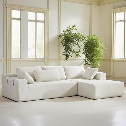 108" Modular Sectional Couch Sofa with L-Shape Chaise, Modern Cloud Comfy Sofa with Deep Seat, Upholstered Couches for Living Room Bedroom, No Assembly Required (Beige Right Facing Chaise)