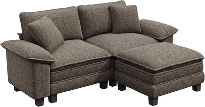 87-Inch L Shaped Sectional Sofa with Cloud Cushions, Deep Seat Modular Couch Set w/ 3 Seats & 1 Ottomans, Removable Arms, Plush Chenille Upholstery for Living Room, Apartment - Smoky Gray