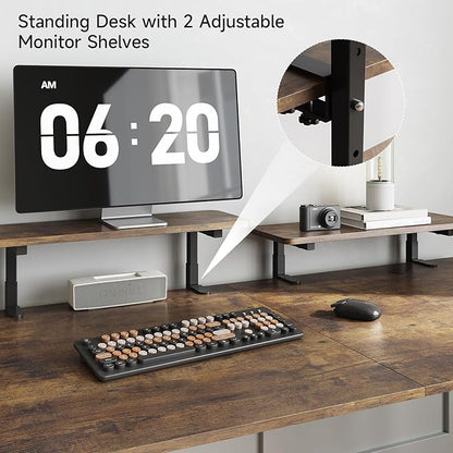 ONBRILL Standing Desk with 2 Adjustable Monitor Shelves, 71 x 24 Inches Electric Stand Up Desk with Memory Controller and Adjustable Height from 28-46 inches for Computer Workstations, Rustic Brown