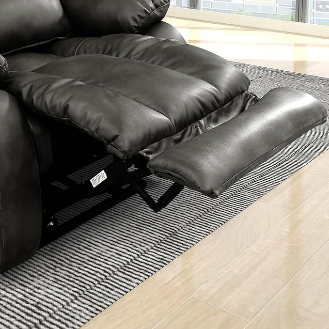 EDILLY Large Reclining Lift Chair, Dual Motor Massage Chair, Genuine Leather Recliner with Heating and Massage for Seniors, with Double Lumbar Cushion and Extended Footrest, USB Port(Silver Grey)