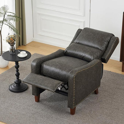 Pushback Recliner Chair, PU Leather Push Back Armchair, Upholstered Recliner Chair 105-135 Degree Adjustable, Retro Accent Chair for Living Room Bedroom - Gray
