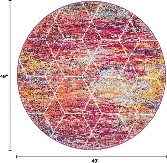 Unique Loom Trellis Frieze Collection Area Rug - Geometric (4' Round, Multi/ Ivory)