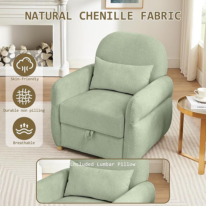 33.5" Accent Chair with Seat Storage Modern Reading Chair Accent Chairs for Living Room Armchair Bedroom,Apartment (Light Green, 33.5")