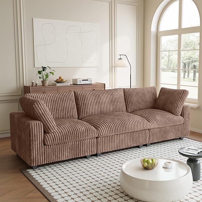 Modern Modular Sectional Sofa, 118.11" Oversized Cloud Sectional Couch, 3 Seat Comfy Modular Couches for Living Room, Plush Couch Cushion Covers Removable, Brown