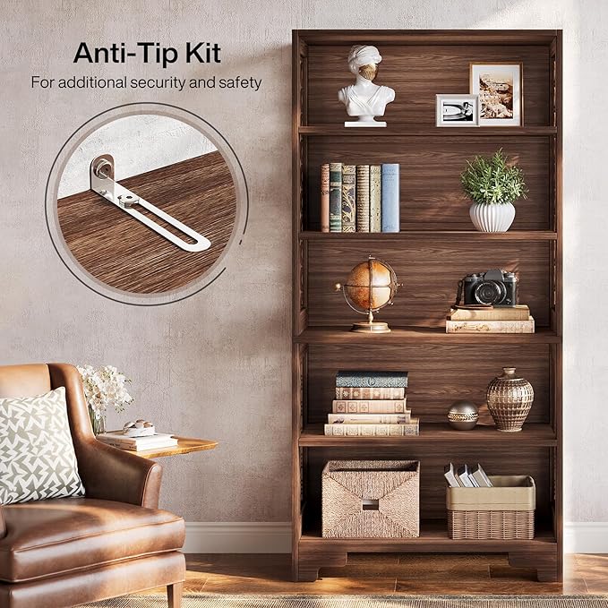 Tribesigns 71" Tall Bookshelf, 6-Tier Large Mid-Century Bookcase, Freestanding Library Open Bookshelves with 5 Storage Shelves, Wooden Display Shelving Unit for Living Room, Home Office(1PC)