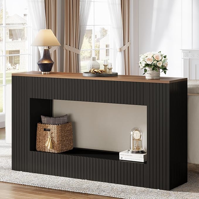 Tribesigns 55" Entryway Table, Modern Console Table with 2-Tier Storage, Narrow Sofa Furniture for Living Room, Entrance, Hallway, Black