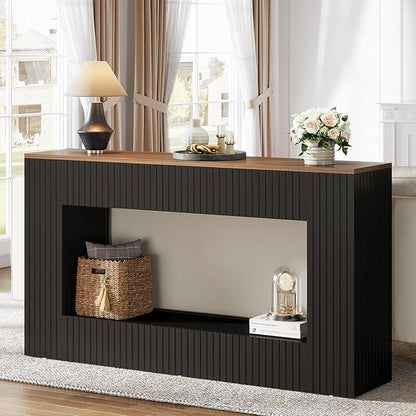 Tribesigns 55" Entryway Table, Modern Console Table with 2-Tier Storage, Narrow Sofa Furniture for Living Room, Entrance, Hallway, Black