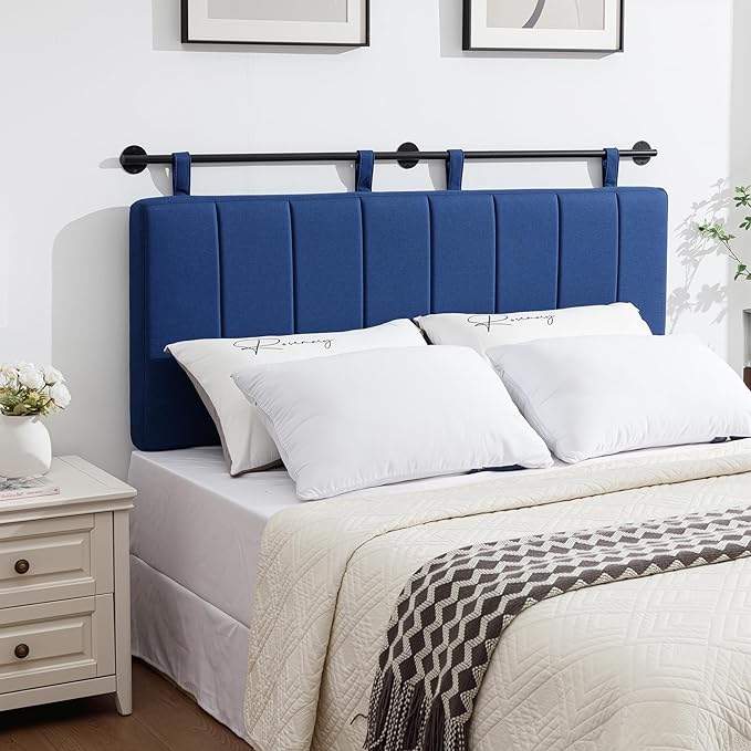 UEV Queen Headboard Only, Wall Mounted Hanging Upholstered Bed Head Board, Modern Vertical Channel Design of Fine Linen, Elegant Dark Blue Fluted Headboard for Bedroom (Dark Blue, Queen Size)