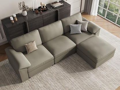 EASE MOOSE Leather Sectional Couch, Oversized Modular Sectional Sofas, Wide Deep Seat Modular Couch, Scratch Resistant Faux Leather Material, L Shaped Sofa for Big Spaces,Light Grey