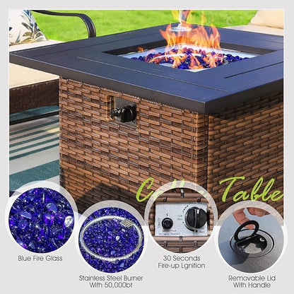Sophia & William Patio Furniture Set with Fire Pit Table, 5 PCS Metal Outdoor Conversation Set Sofa Couch with Fire Pit Table, 4 Swivel Chairs for Outdoor Seating, Backyard, Porch(Blue)