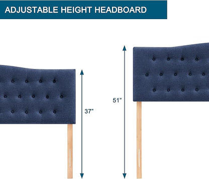 Tufted Upholstered Headboard California King Size, Sturdy and Durable Solid Wood Bed headboard, Fabric Headboard Adjustable Height from 37” to 51”, Button Diamond Design Head Board, Blue