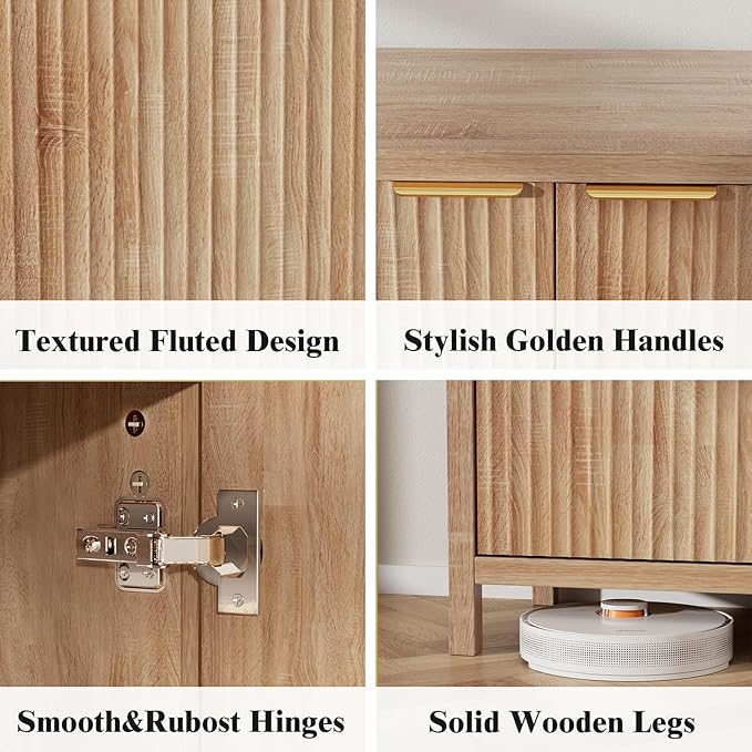Sideboard Buffet Cabinet, 31" Storage Cabinet with 2 Doors and Adjustable Shelves, Sideboard Console for Dinning Room, Kitchen and Living Room - Oak