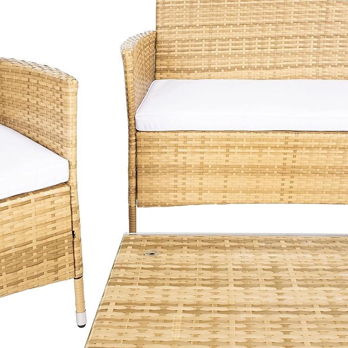 SAFAVIEH Outdoor Collection Bandele Natural/White Cushion 4-Piece Conversation Patio Set PAT7506D
