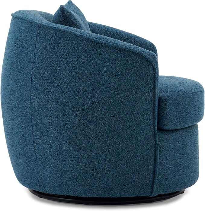 Swivel Accent Chair, Modern Upholstered Boucle Barrel Arm Chairs with Pillow for Living Room, 360 Degree Round Swivel Sherpa Armchair with Round Base for Bedroom Club (1, Dark Blue)