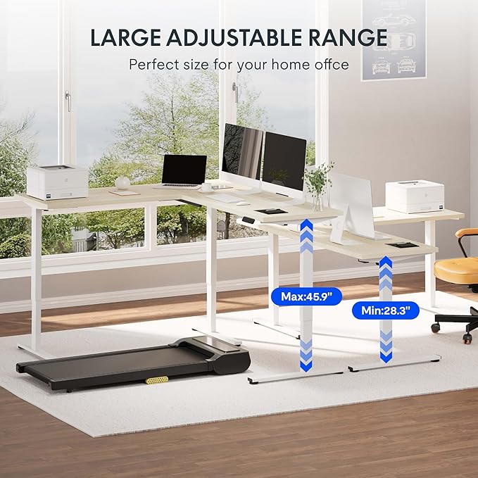 FLEXISPOT L Shaped Standing Desk, 63 x 47 Inch Electric Height Adjustable Corner Desk, Sit Stand Computer Workstation, Preset Controller, Home Office, White Frame with Maple Top