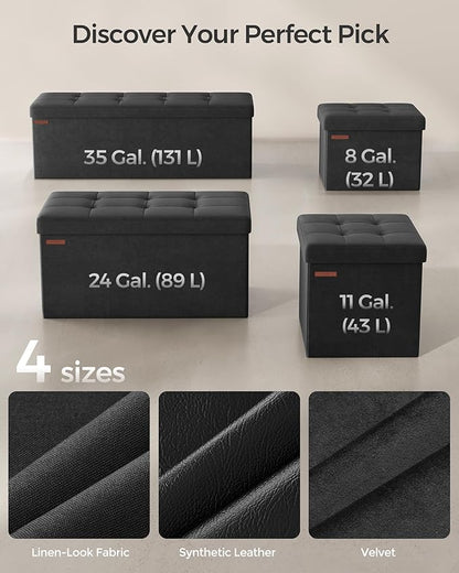 SONGMICS Storage Ottoman, Foldable Small Ottoman Foot Rest, 12.2 x 16.1 Inches Foot Stool, Ottoman with Storage, Load up to 286 lb, for Living Room, Bedroom, Dorm, Ink Black ULSF200B01